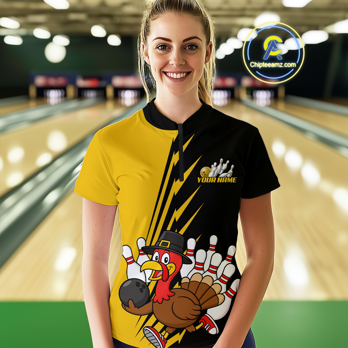 Yellow Turkey Bowling Shirts for Women Men Team Custom Bowling Jerseys Thanksgiving MBL180