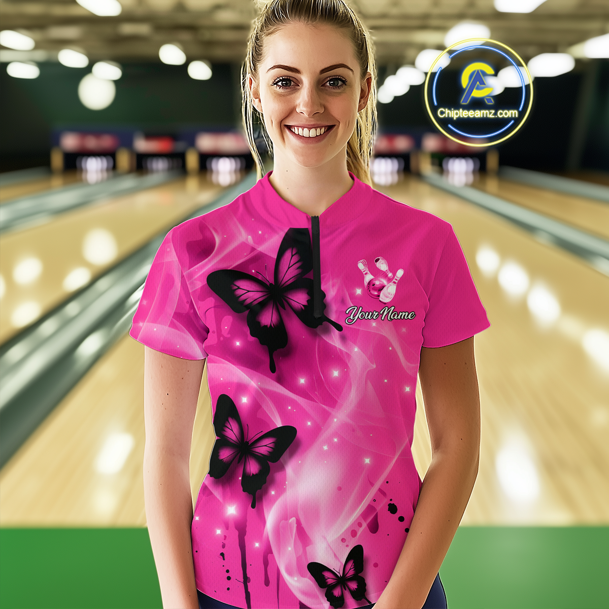 Custom Pink Butterflies Bowling Shirts for Men Women Team MBL120