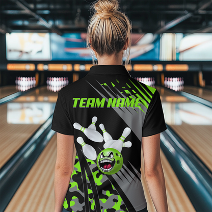 Personalized Green Crazy Bowling Shirt Quarter-Zip Bowling Jersey Bowling Outfit QZT609