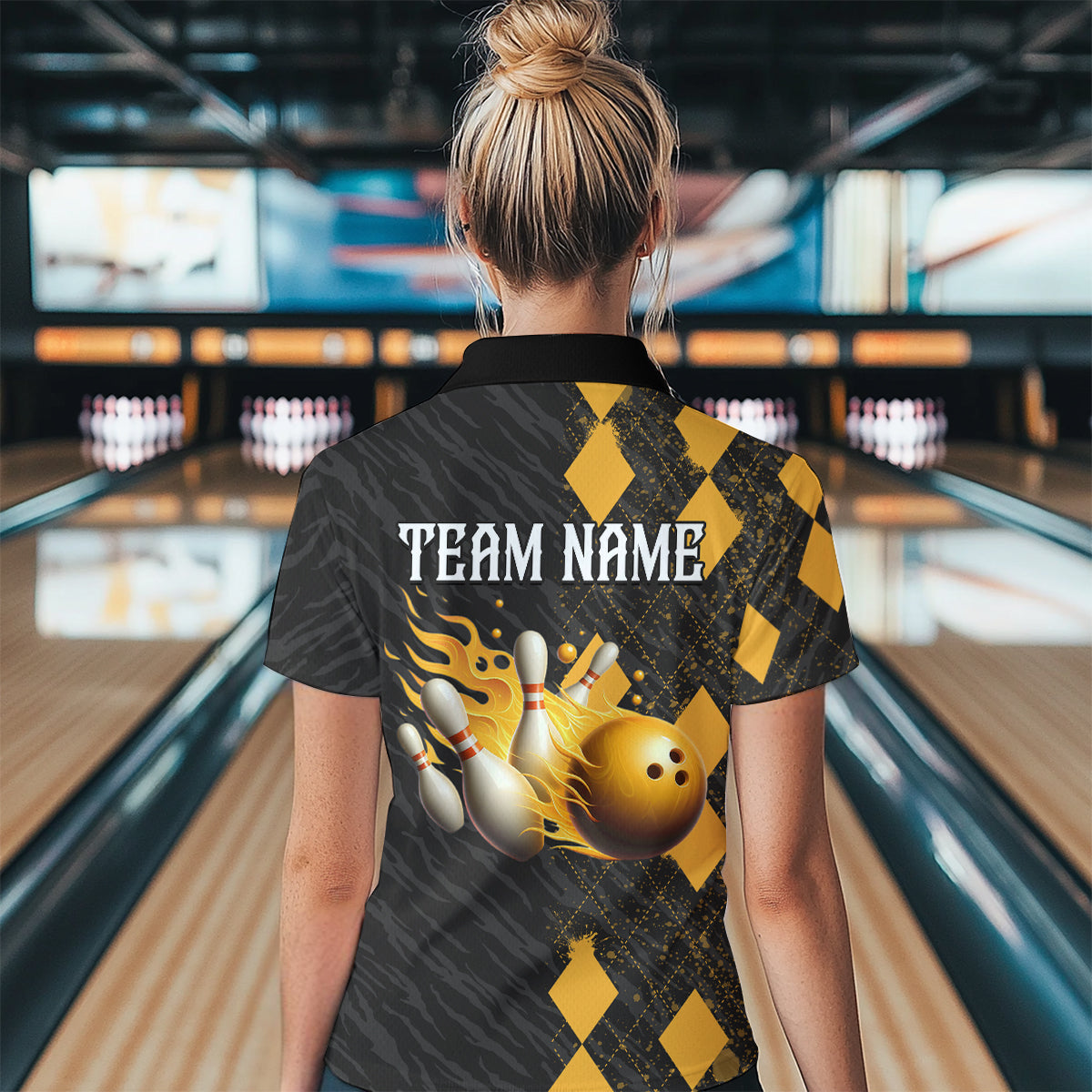 Flame Yellow Bowling Team Shirt Custom Bowling Jersey for Men Women Flame Quarter-Zip Shirt QZT679
