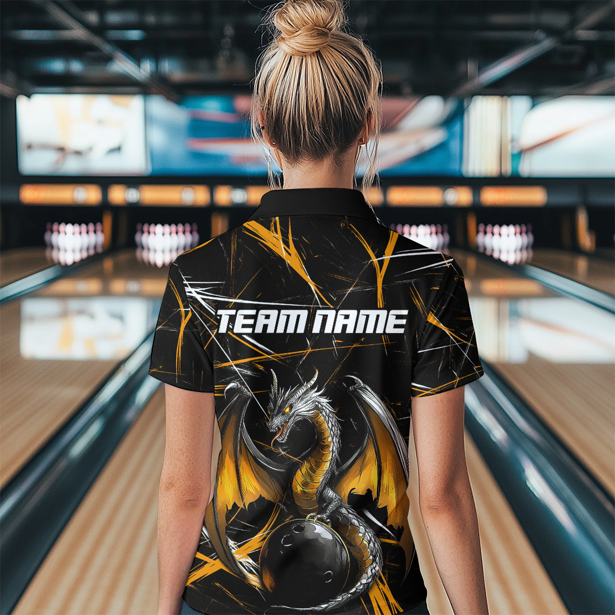Black & Gold Dragon Bowling Shirt Custom Quarter-Zip Bowling Jersey for Men Women QZT682