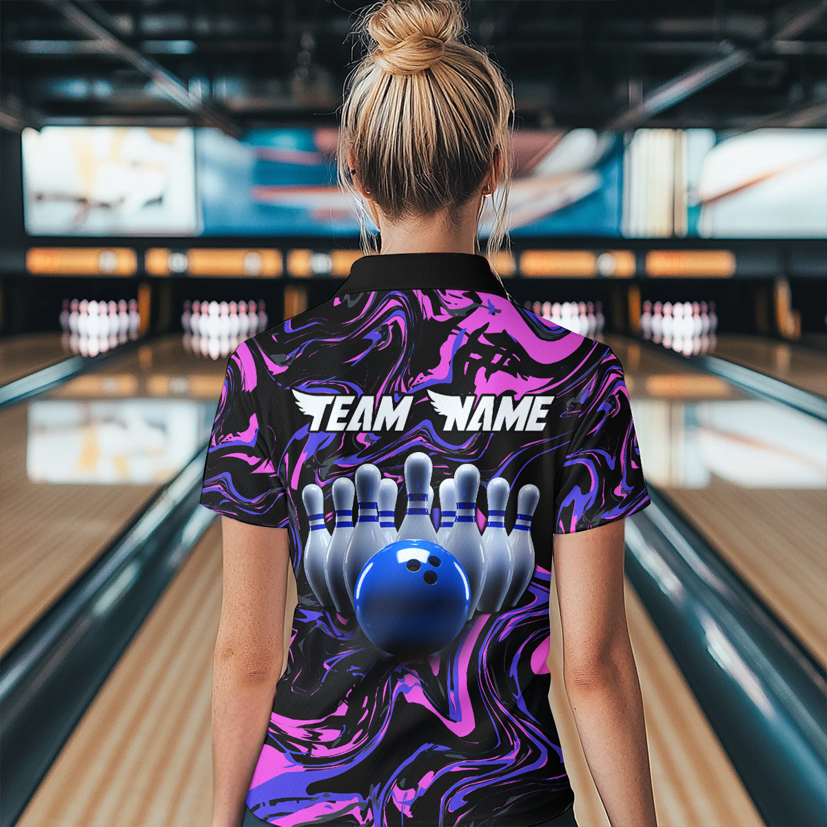 Pink Purple Bowling Custom Women Bowling Shirt Polo & Quarter-Zip Bowling Team Jerseys HNT48