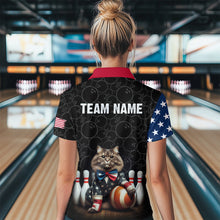 Load image into Gallery viewer, Personalized Patriotic Cat Bowling Shirt Quarter-Zip American Bowling Jersey for Men Women QZT673