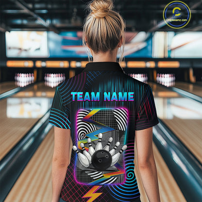 Bowling Shirt Strike Neon Lightning Custom Team Jersey for Women Graphic Bowling Uniform QZT727