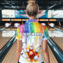 Load image into Gallery viewer, Rainbow Bowling Shirt for Men Women Personalized Quarter-Zip Bowling Jersey Bowling Outfit QZT680