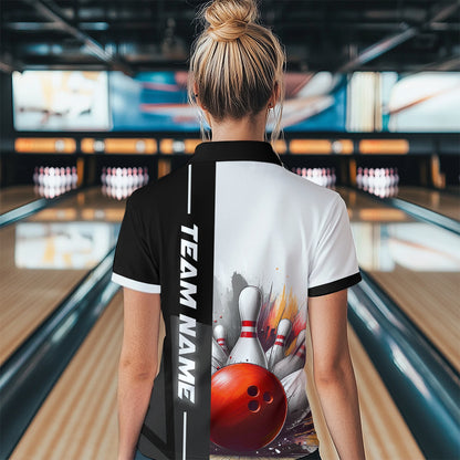 Custom Bowling Jersey for Women Bowling Gifts for Women Bowling Team Shirts with Name Polo & 1/4 Zip HNT25