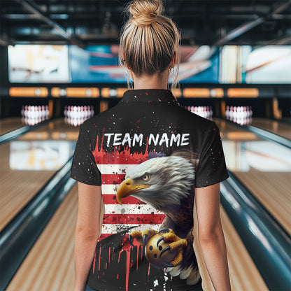 American Flag Bowling Shirt Custom Eagle Bowling Jersey for Men And Women 1/4 Zip Bowling League QZT630