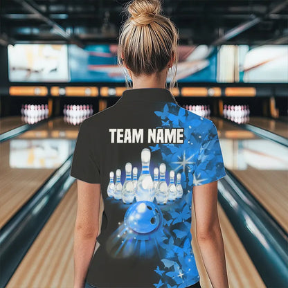 Blue Butterfly Bowling Shirts For Men Women Custom 1/4 Zip Bowling Jersey Team BDT505