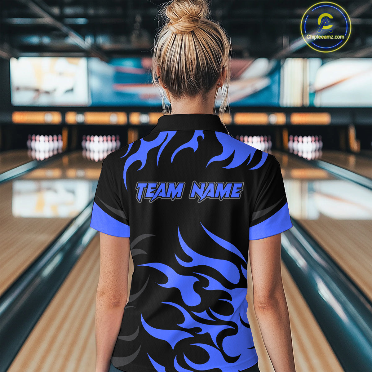 Black and Blue Flame Bowling shirts for Women Custom team bowling jerseys, ladies bowling apparel NQS10267