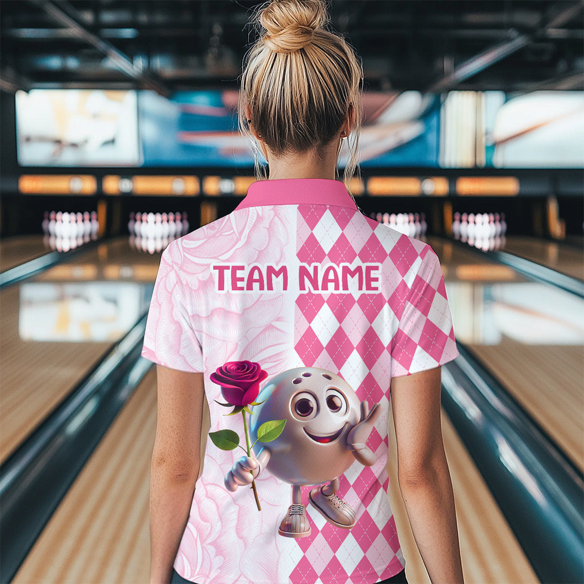 Personalized Rose Bowling Team Jersey Quarter-Zip Bowling Shirt for Couples QZT611