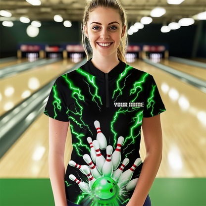 Thunder Lightning Green Bowling Shirt Custom Bowling Jersey for Men Women Team MBL66