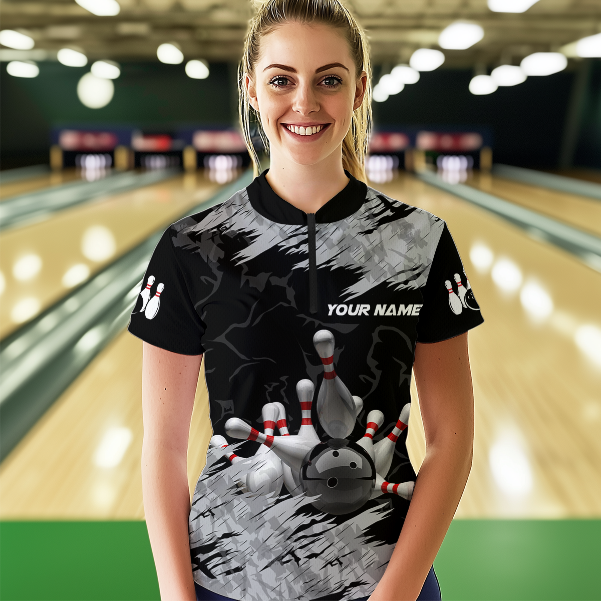 Bowling Shirt Bowling Jersey for Women Custom Bowling Gifts for Women Team with Name Polo & 1/4 Zip HNT16