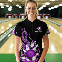 Load image into Gallery viewer, Purple Flame 1/4 Zip Bowling Shirts for Men And Women Custom Bowling Team Jerseys Unisex BDT477
