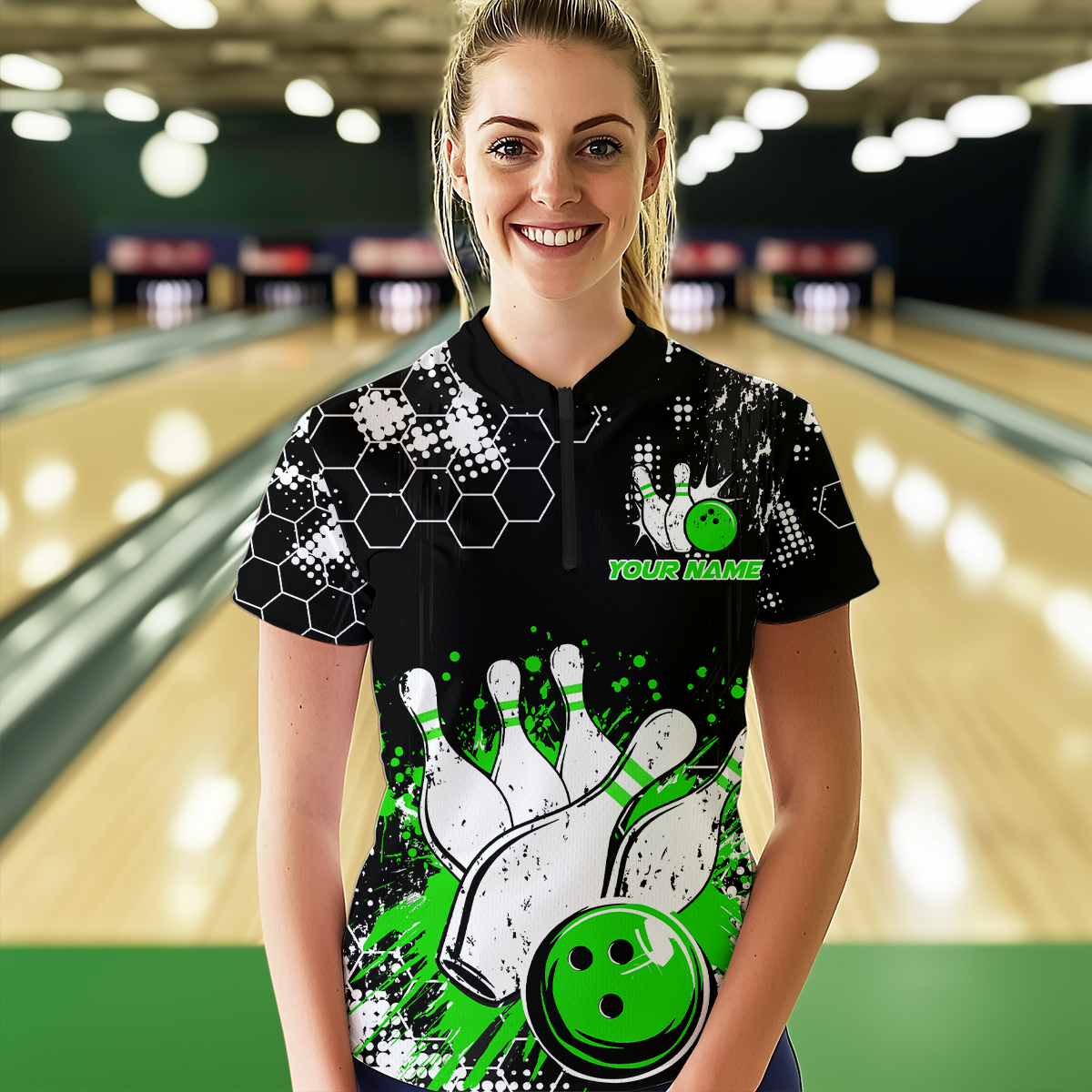 Green Watercolor Bowling Shirts Men Women Team Custom Bowling Polo & 1/4 Zip Shirt MBL60