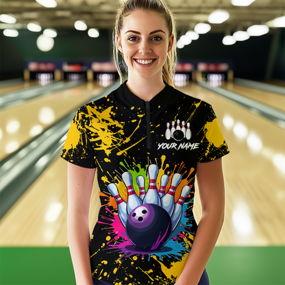 Custom Yellow Watercolor Bowling Shirts for Men Women Team Funny Bowling Jersey MBL45