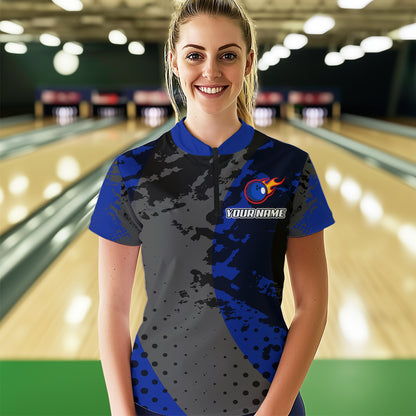 Fire Bowling Shirt Custom Blue Bowling Jersey for Men Women with Team Name MBL63