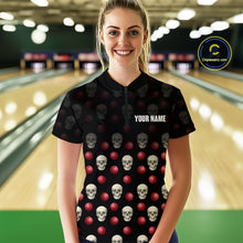 Load image into Gallery viewer, Skull Bowling Shirt Personalized Quarter-Zip Bowling Team jersey Pattern Bowling League QZT690