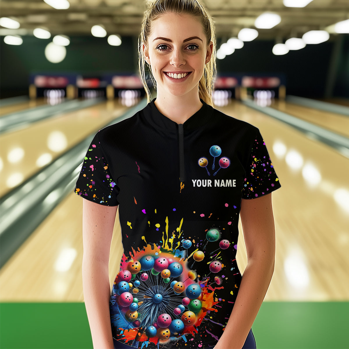 Custom Colorful Dandelion Bowling Shirt Bowling Team Jersey Quarter-Zip Bowling Performance QZT672