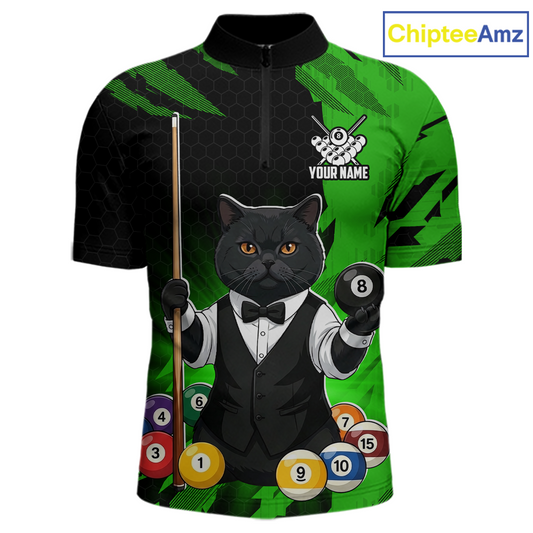 Custom Black Cat 8 Ball Pool Shirts Green Billiard Shirt for Men Billiard Team Jersey Billiard Gift NNT181