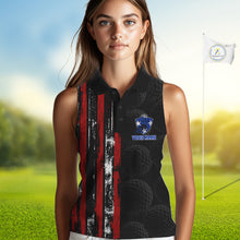 Load image into Gallery viewer, Custom Womens Sleeveless Golf Polo Shirt USA Flag, Golf Family Team Shirt, School Team Golf Shirt, Patriotic Golf Shirt NHT715