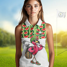 Load image into Gallery viewer, Golfing Flamingo Sleeveless Womens Funny Golf Polo Shirt Custom Green Pattern Watermelon Golf Ball Clothes Shirts NHT740