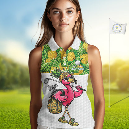Golfing Flamingo Sleeveless Womens Funny Golf Polo Shirt Custom Yellow Pattern Pineapple Golf Ball Clothes Shirts NHT739