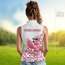 Load image into Gallery viewer, Pink Flamingo Golf Shirt For Women Sleeveless, Funny Leopard Patten Golf Polo Shirt, Ladies Golf Outfit For Team NHT732
