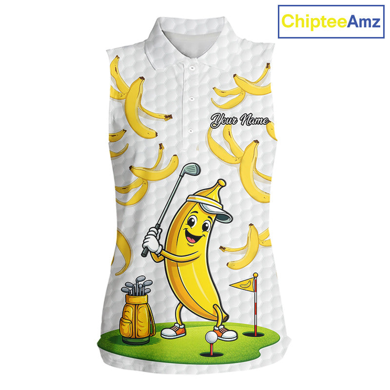 Funny Banana Pattern Golf Womens Sleeveless Polo Shirt, Team Golf Clothes, Golf Gifts NBT610