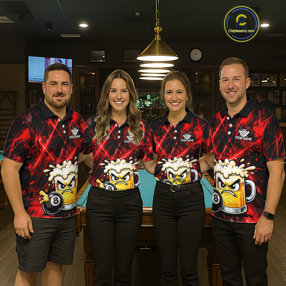 Custom Red Funny Beer Billiard Shirt for Women Billiard Jersey 8 Ball Pool Shirt Outfit BHT23