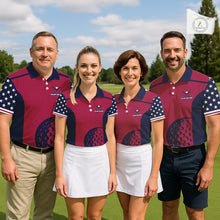 Load image into Gallery viewer, Personalized Red, white &amp; blue US flag Women golf polo shirts custom patriotic golf attire for ladies NQS11387