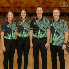 Load image into Gallery viewer, Black and Green Tribal Pattern Bowling Jersey for Men Bowling Uniform Bowling Team Shirts HNT225