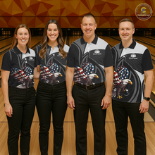 Load image into Gallery viewer, Custom American Flag Eagle Bowling Polo Shirt Quarter-Zip Bowling Jersey for Women QZT819