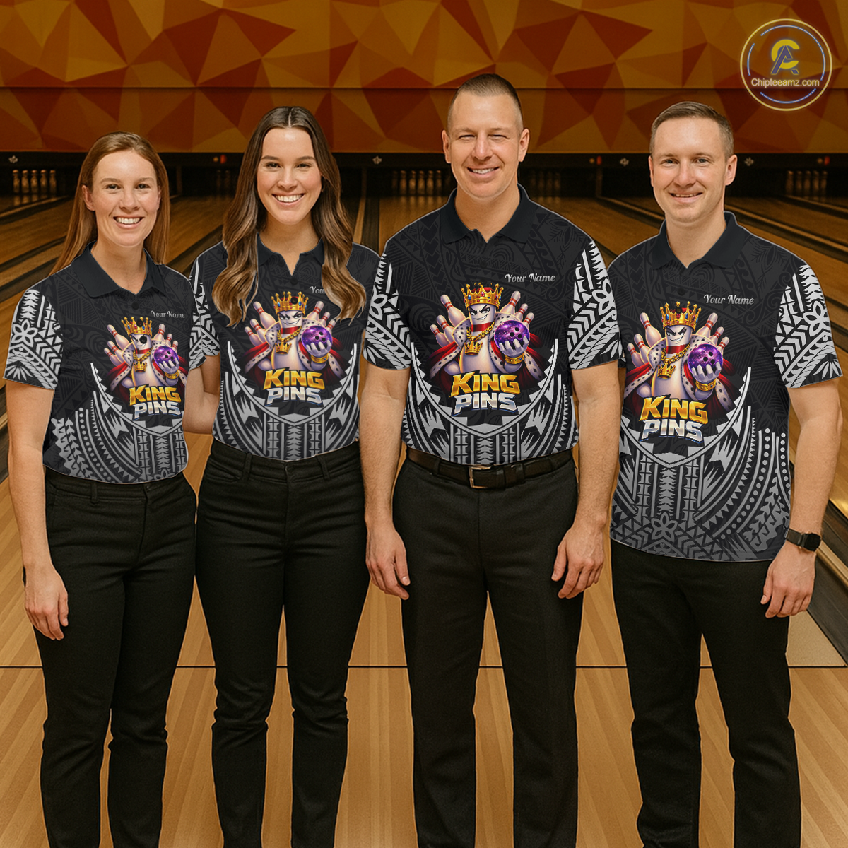 Funny King Pins Bowling Team Shirt for Men Custom Tribal Buddies Bowling Jersey Polo & 1/4 Zip QZT946