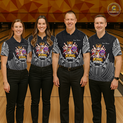 Funny King Pins Bowling Team Shirt for Men Custom Tribal Buddies Bowling Jersey Polo & 1/4 Zip QZT946