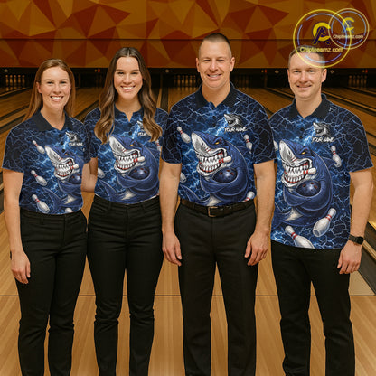 Blue Lightning Thunder Angry Shark Bowling shirts For Women Custom Shark Bowling Team Jerseys NQS11539