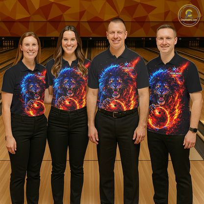 Red and Blue Flame Lion Bowling Shirts For Men Custom Fire Lion Team Bowling jersey NQS11347
