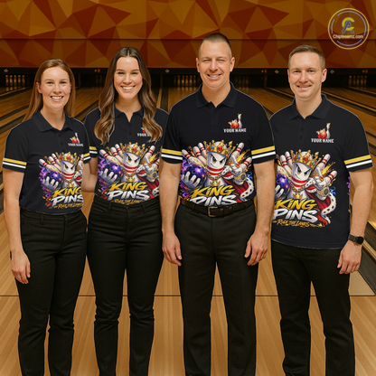 Custom King Pins Bowling Shirt for Men Bowling Team Jersey Polo & Quarter-Zip Shirt Bowling Tournament QZT950