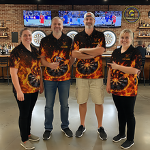 Load image into Gallery viewer, Custom Orange Flame Demon Hand Dart Shirt for Team Dart Jersey for Men Polo &amp; 1/4 Zip DHT13