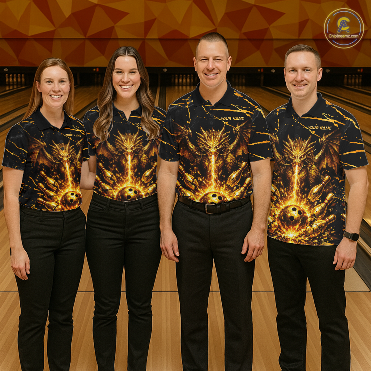 Custom Black and Gold Bowling Shirt Dragon Bowling Jersey League for Men Polo & 1/4-Zip Outfit QZT834