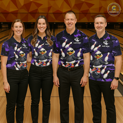 Custom Purple Funny Duck Bowling Shirt for Women Bowling Jersey Polo & 1/4 Zip Bowling Outfit QZT943