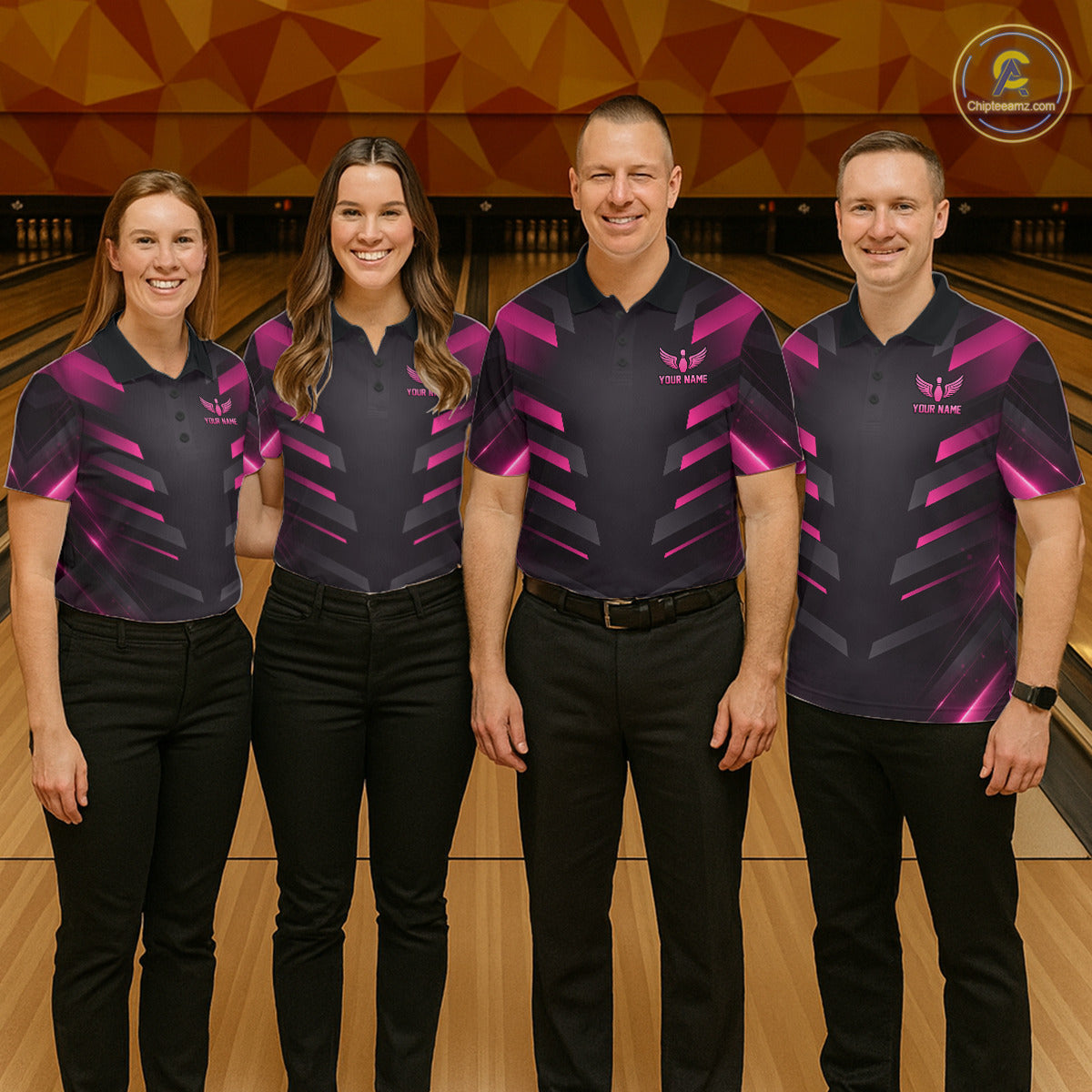 Black and Pink Bowling Polo, Quarter Zip Shirts For Men Custom Team Bowling Jersey, Gift For Bowlers NQS11633