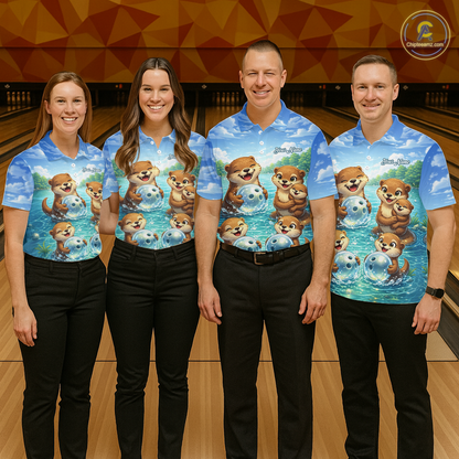 Custom Funny Otter Family Bowling Shirt DNA Bowling League Polo & 1/4-Zip Bowling Outfit for Women QZT933