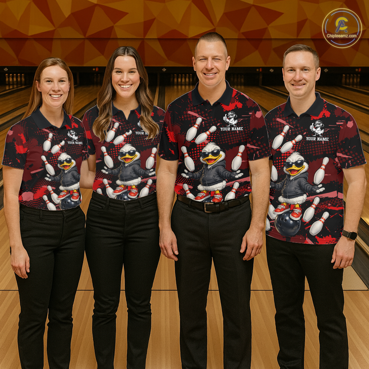 Custom Red Funny Duck Bowling Shirt for Women Bowling Jersey Polo & 1/4 Zip Bowling Outfit QZT943