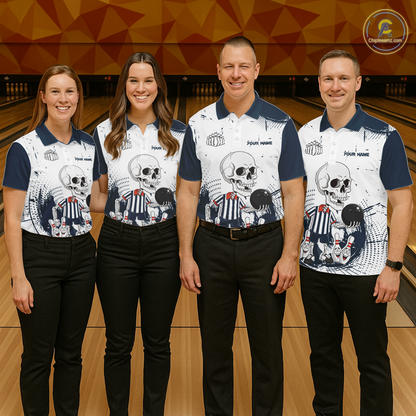 Skeleton Bowling Team Shirt for Men Personalized Funny Bowling Team Jersey Polo & 1/4-Zip QZT818