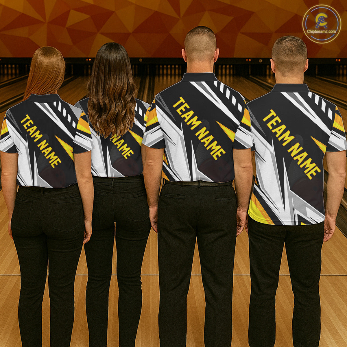 Black, White and Gold Men's bowling Polo, Quarter Zip shirts Custom Team bowling league jerseys NQS11264