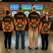 Load image into Gallery viewer, Custom Orange Flame Demon Hand Dart Shirt for Team Dart Jersey for Men Polo &amp; 1/4 Zip DHT13