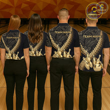 Load image into Gallery viewer, Custom Black and Gold tribal pattern Bowling Polo, 1/4 zip Shirts For Men, Team Bowling League jersey NQS11591
