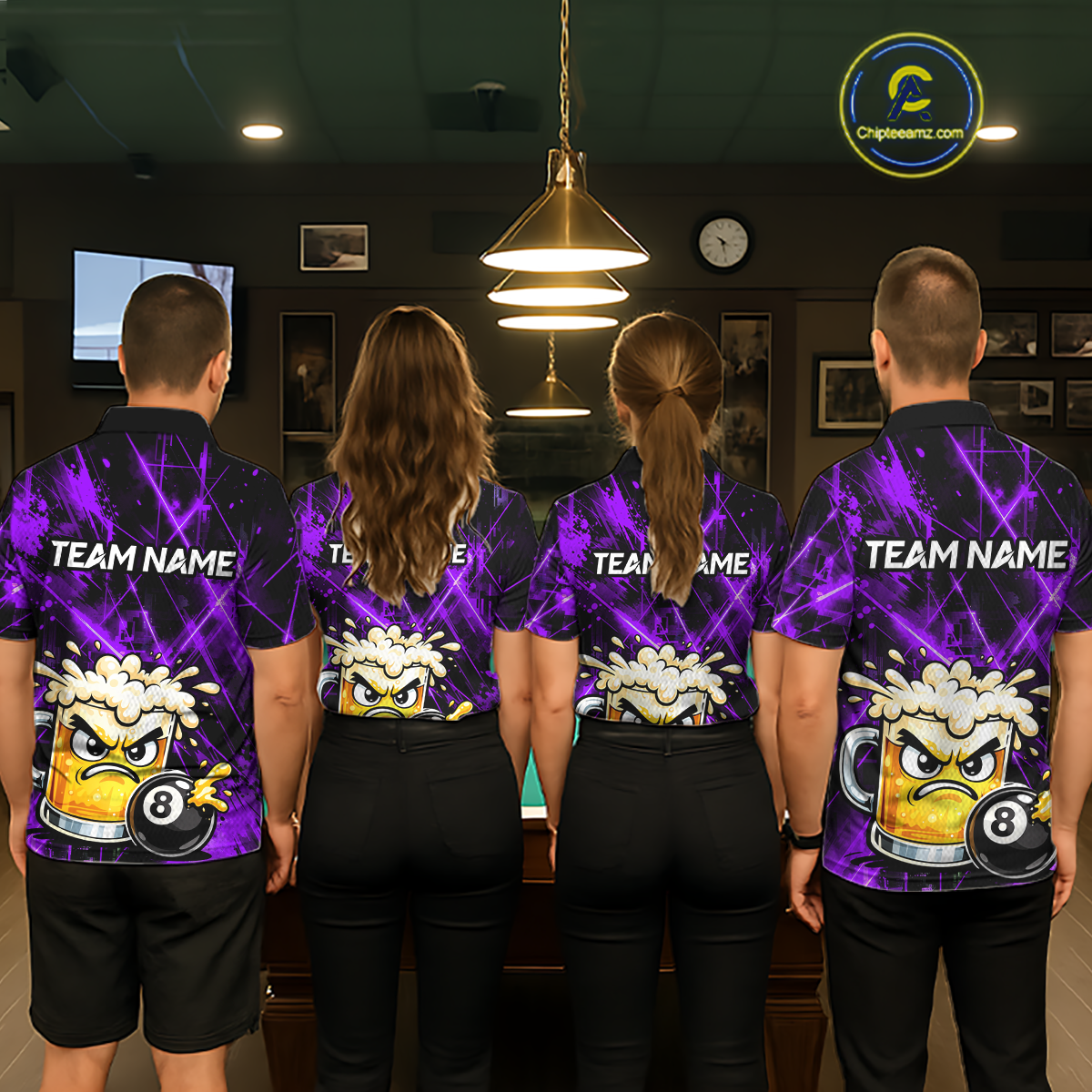 Custom Purple Funny Beer Billiard Shirt for Men Billiard Jersey 8 Ball Pool Shirt Outfit BHT23