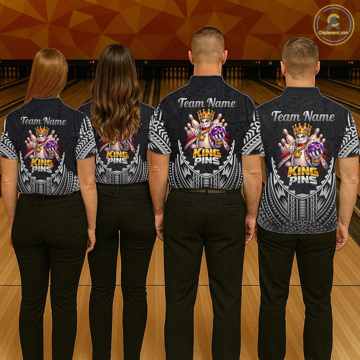 Funny King Pins Bowling Team Shirt for Men Custom Tribal Buddies Bowling Jersey Polo & 1/4 Zip QZT946
