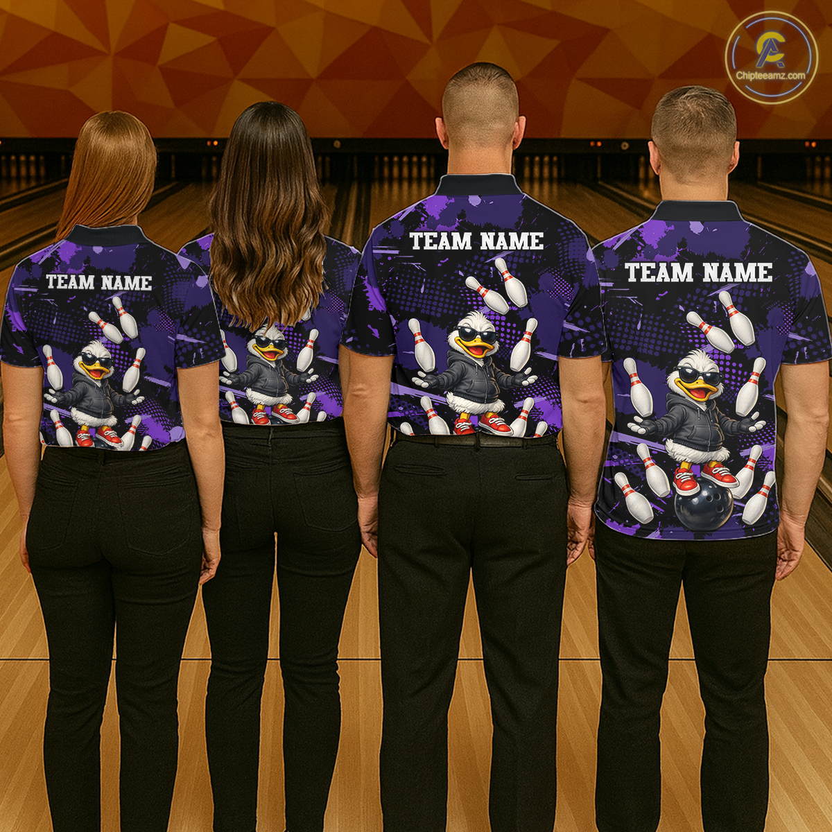 Custom Purple Funny Duck Bowling Shirt for Women Bowling Jersey Polo & 1/4 Zip Bowling Outfit QZT943